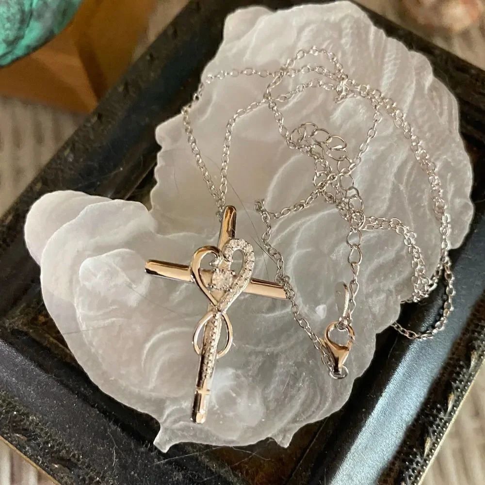 Sterling Silver CZ Cross Necklace Faith Hope Love Infinity